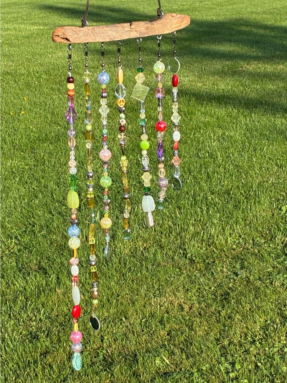 Beaded Driftwood Hanging Mobile with Multicolored Glass and other assorted Beads